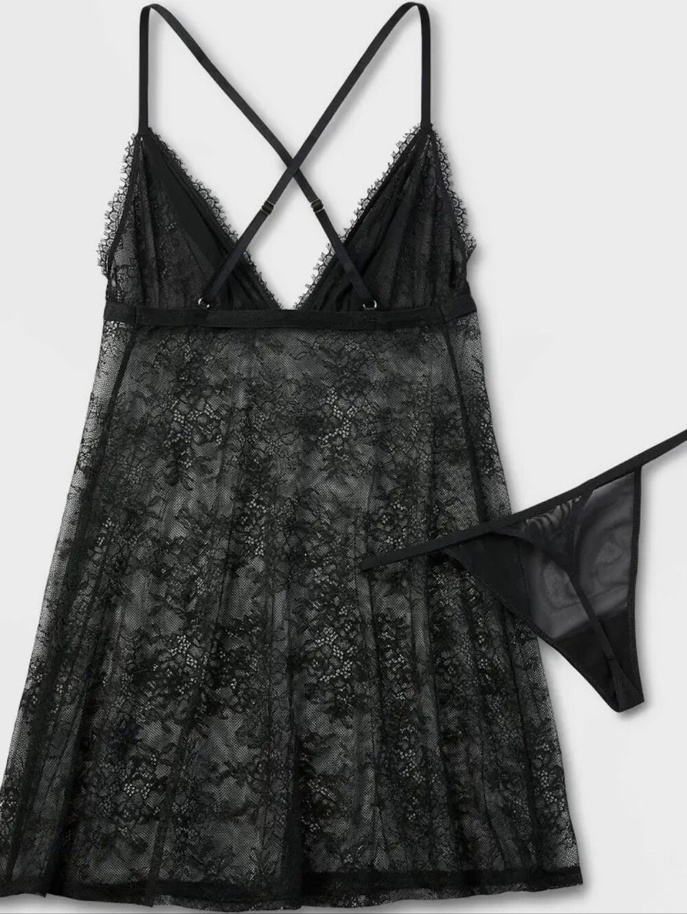 Auden Intimates Women's Black Lace Mesh Babydoll & Thong Set